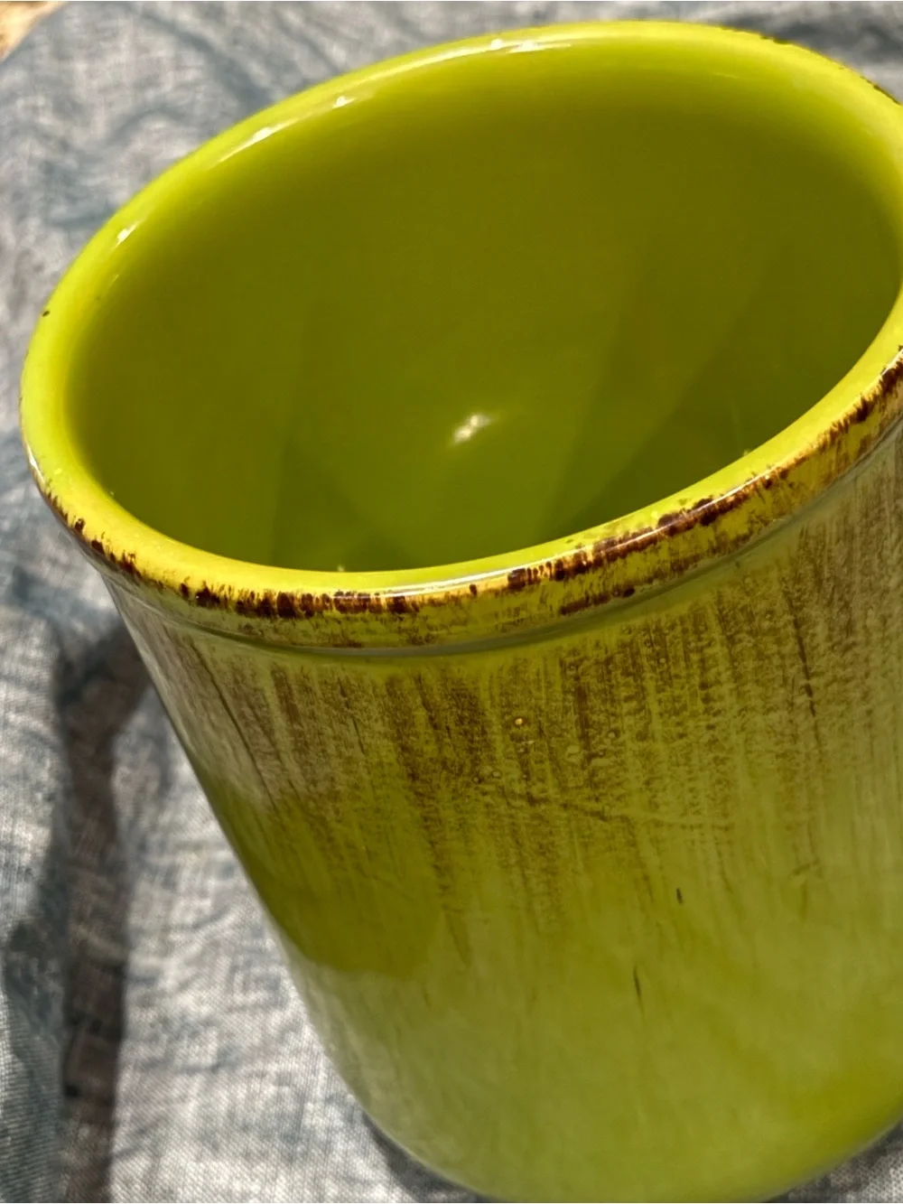 Green Ceramic Planter Pot, kitchen utensils holder- De Silva Made in Italy